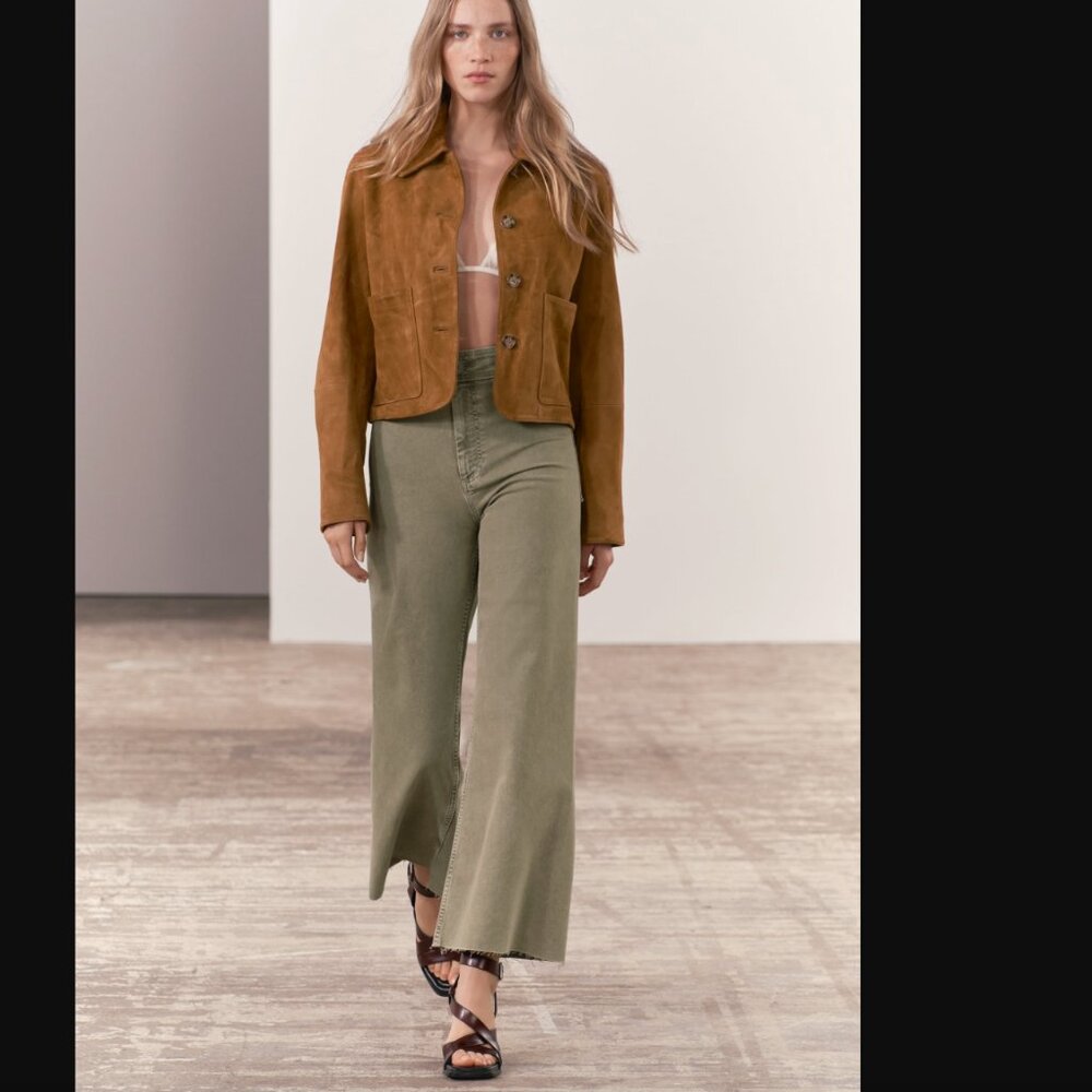 Zara Olive Green Straight Leg Jeans - Picture 3 of 6